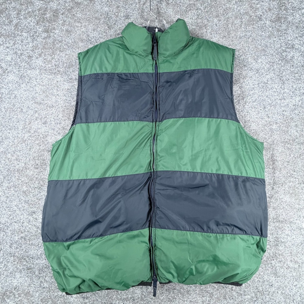 Cremieux Reversible Puffer Down Vest Mens L Navy Green Striped Full Zip‎ Up